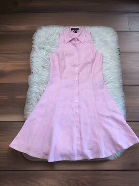 Ralph Lauren Sleeveless Pink Button-Front A-Line linen Dress 2P